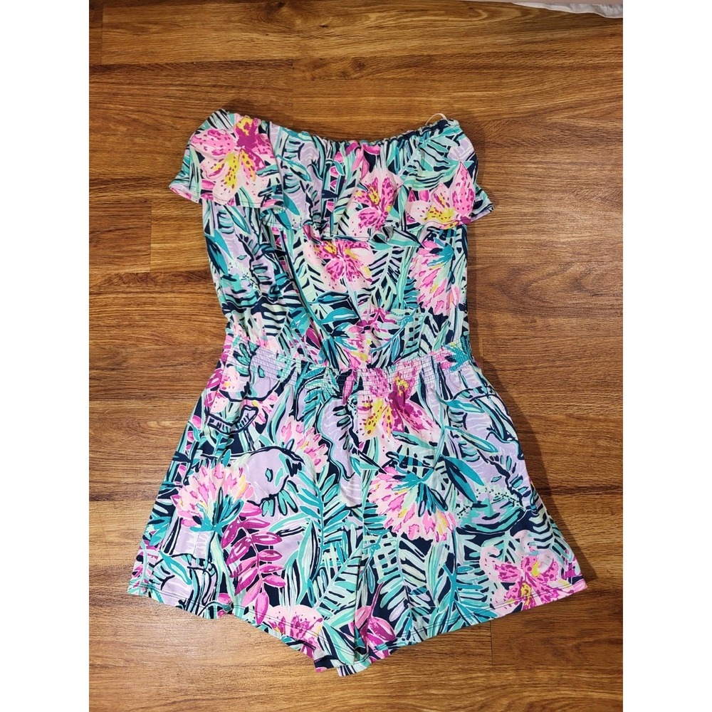 Lilly Pulitzer Size Small Strapless Ruffle Romper Tropical Floral